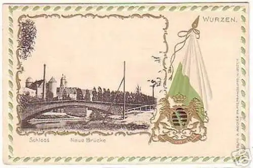 16009 Präge Ak Wurzen neue Brücke Schloss 1902