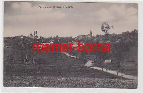 73916 Ak Gruß aus Krebes im Vogtland Totalansicht mit Windrad um 1910