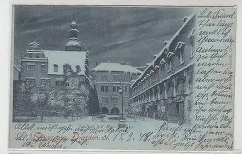 60073 Mondscheinkarte Gruß aus Dresden Stallhof mit kgl. Schloß 1899