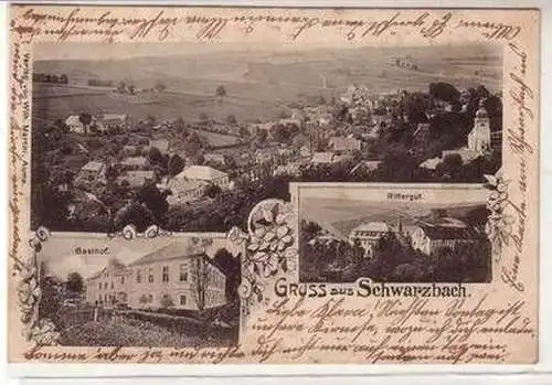 50509 Mehrbild Ak Gruß aus Schwarzbach Totalansicht, Gasthof und Rittergut 1899