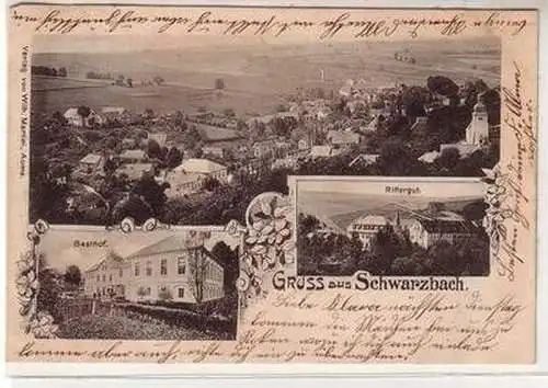 50506 Mehrbild Ak Gruß aus Schwarzbach Totalansicht, Gasthof und Rittergut 1900