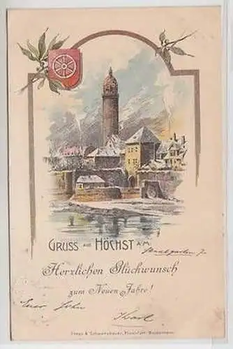 50606 Neujahrs Ak Lithographie Gruß aus Höchst am Main 1903