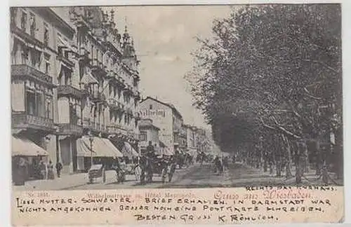 50622 Ak Gruß aus Wiesbaden Wilhelmstraße mit Hotel Metropole 1899