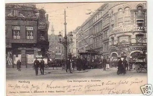 28571 Ak Hamburg Ecke Rödingsmarkt & Graskeller 1907