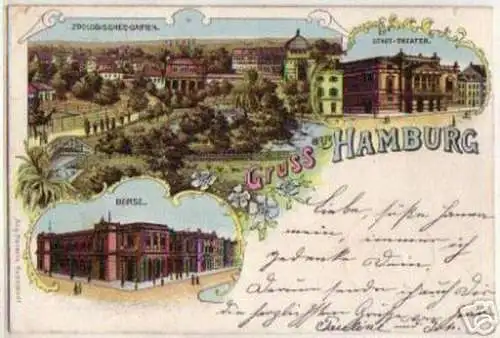 15876 Litho Gruss aus Hamburg Börse Zoo usw. 1901