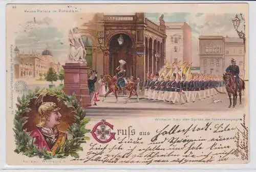 88963 Ak Lithographie Gruß aus neues Palais in Potsdam 1900