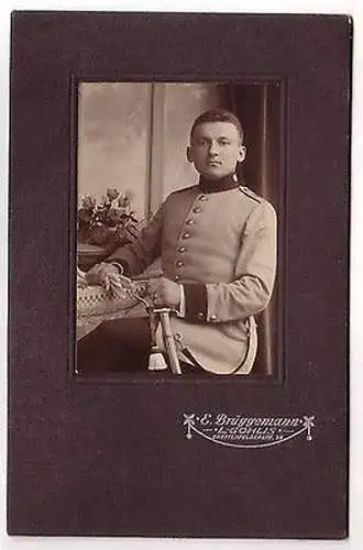 66901 Kabinett Foto Soldat Leipzig Gohlis Schulterstück mit Nr.19, um 1900