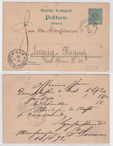 95961 DR Ganzsachen Postkarte P29A Morchenstern nach Leipzig-Plagwitz 1892