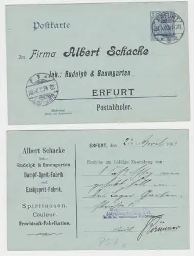 95980 Ganzsachen Postkarte P57 Zudruck A. Schacke - Rudolph & Baumgarten Erfurt