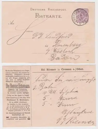 94827 DR Ganzsachen Postkarte P12 Zudruck Ed. Riemer Crossen an der Oder 1886