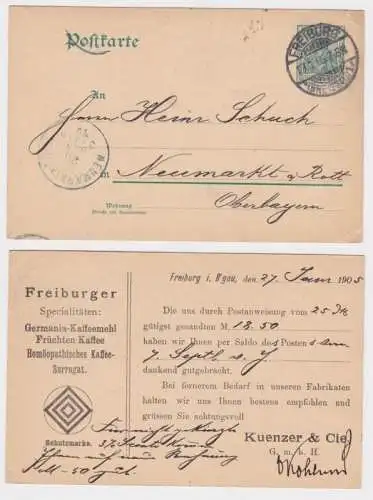 95264 Ganzsachen Postkarte P58Y Zudruck Kuenzer & Cie. GmbH Kaffee Freiburg 1905