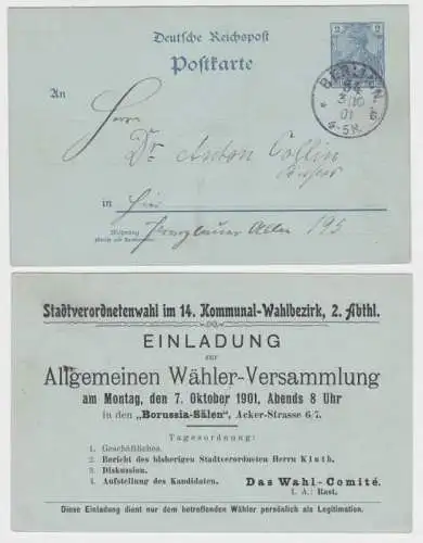 91135 DR Ganzsachen Postkarte P44 Zudruck Stadtverordnetenwahl Berlin 1901