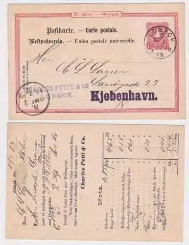 93290 DR Ganzsachen Postkarte P14 Zudruck Charles Petit & Co. Lübeck 1889