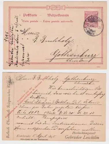 46063 Ganzsachen Postkarte P37 Zudruck Gebrüder Leichtlin Fabrik Karlsruhe 1895