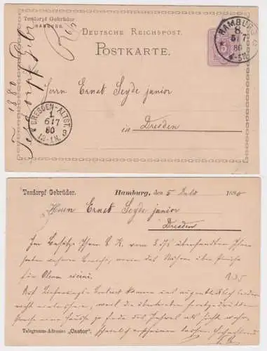 47500 DR Ganzsachen Postkarte P10 Zudruck Tesdorpf Gebrüder Hamburg 1880