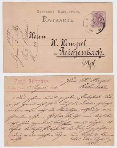 46982 DR Ganzsachen Postkarte P10 Zudruck Ferd. Büttner Greiz 1880