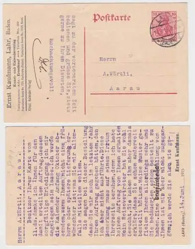 48394 Ganzsachen Postkarte P90 Zudruck Ernst Kaufmann Lahr Kalenderverlag 1915