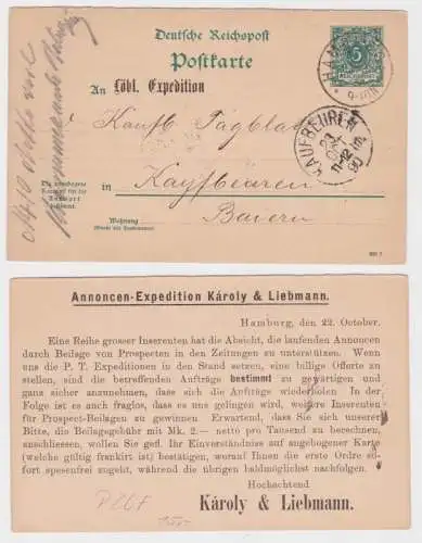 50044 Ganzsachen Postkarte P26A Zudruck Károly & Liebmann Annoncen Hamburg 1890