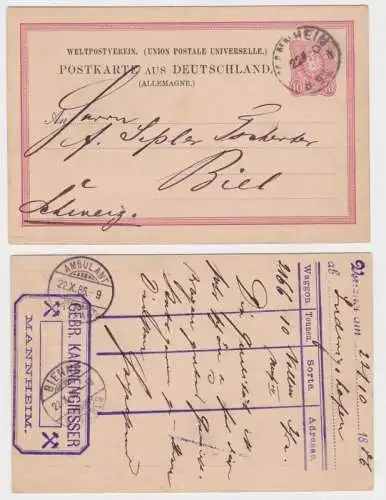 50022 DR Ganzsachen Postkarte P8 Zudruck Gebr. Kannengiesser Mannheim 1886