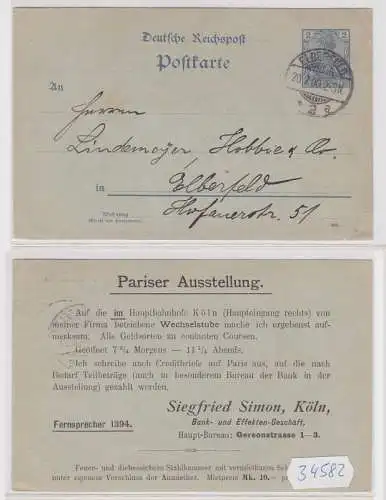 34582 Ganzsachen Postkarte P63 Zudruck Pariser Ausstellung Siegfried Simon Köln