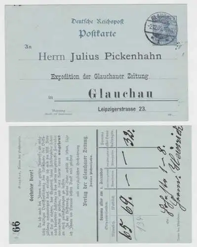 35762 Ganzsachen Postkarte P44 Zudruck Julius Pickenhahn Glauchauer Zeitung 1900