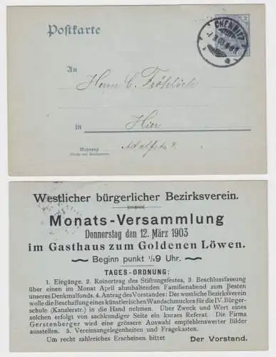 36949 DR Ganzsachen Postkarte P63 Zudruck Westl. bürgerl. Bezirksverein Chemnitz