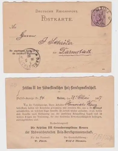 37128 Ganzsachen Postkarte P13/02 Zudruck Holz-Berufsgenossenschaft Mainz 1887