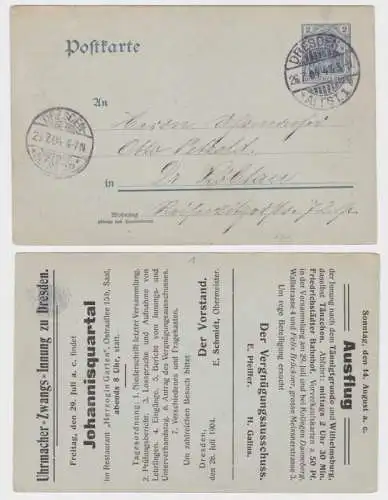 37487 DR Ganzsachen Postkarte P63 Zudruck Uhrmacher-Zwangs-Innung Dresden 1904