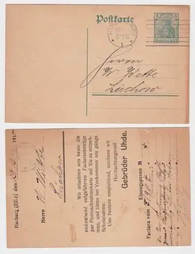 39979 DR Ganzsachen Postkarte P96 Zudruck Gebrüder Uhde Harburg (Elbe) 1915