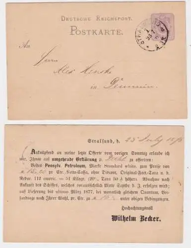 34993 DR Ganzsachen Postkarte P10 Zudruck Wilhelm Becker Stralsund 1876