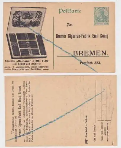 37489 DR Ganzsachen Postkarte P90 Zudruck Bremer Cigarren-Fabrik Emil König