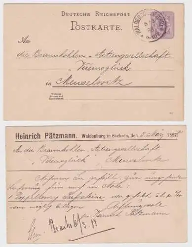 22048 Ganzsachen Postkarte P18 Zudruck Heinrich Pätzmann Waldenburg 1887