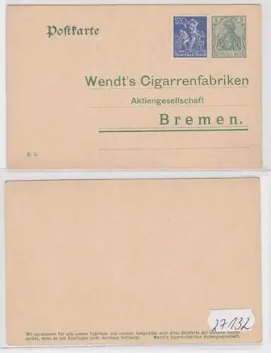 27132 DR Ganzsache Postkarte P78 Zudruck Wendt's Cigarrenfabriken AG Bremen