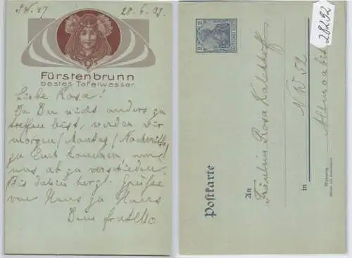 28292 Ganzsachen Postkarte P63 Zudruck Fürstenbrunn Bestes Tafelwasser 1903