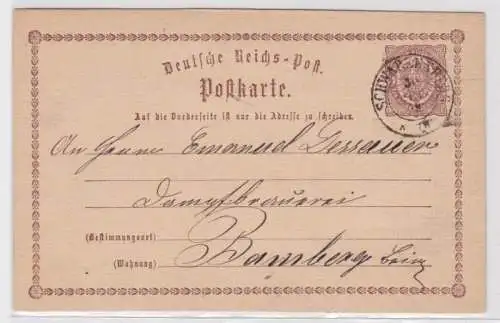 97085 DR Ganzsachen Postkarte P1 Plattenfehler Schwarzenburg nach Bamberg 1873