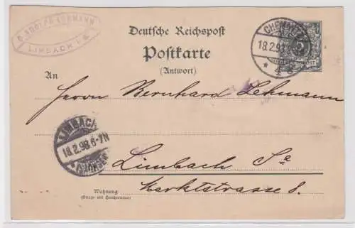 96198 DR Ganzsachen Postkarte P31bA C. Adolph Lehmann Limbach 1893