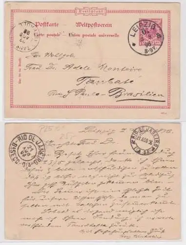 95962 DR Ganzsachen Postkarte P25 Leipzig nach Taubaté via Rio de Janeiro 1896