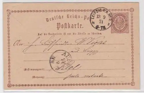 97079 DR Ganzsachen Postkarte P1 Plattenfehler Leipzig nach Kiel 1874