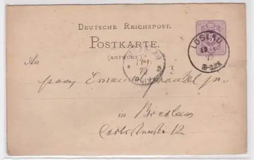 96326 DR Ganzsachen Postkarte P7AI Loslau nach Breslau 1879