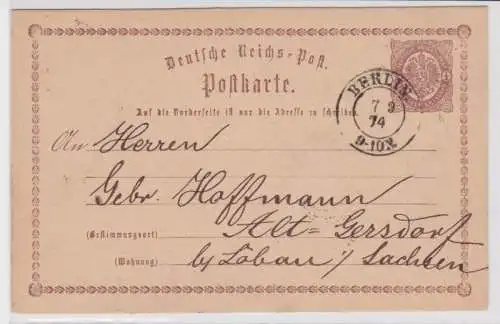 97094 DR Ganzsachen Postkarte P1 Berlin nach Alt-Gersdorf bei Löbau 1874