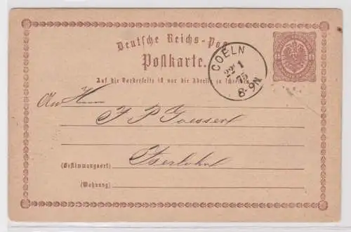 97096 DR Ganzsachen Postkarte P1 Cöln nach Iserlohn 1875