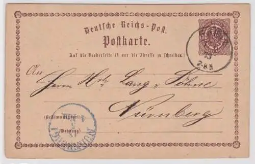 97939 DR Ganzsachen Postkarte P1 Greiz nach Nürnberg 1873