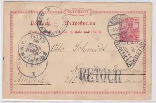 96317 DR Ganzsachen Postkarte P53 Berlin nach Brooklyn New York USA Retour 1901