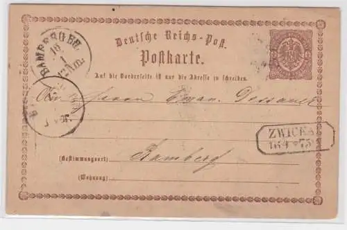 96558 DR Ganzsachen Postkarte P1 Zwickau nach Bamberg 1875