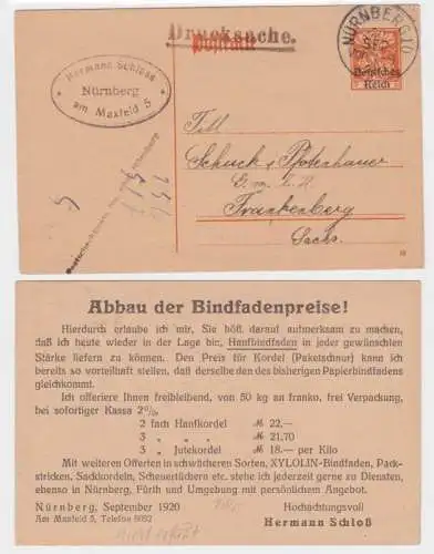 97849 Ganzsachen Postkarte P124 Zudruck Hermann Schloß Bindfäden Nürnberg 1920