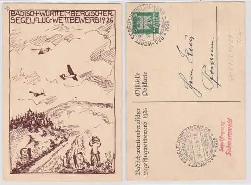 97195 DR Ganzsachen Postkarte PP81/ C12/1 Bad. Württ. Segelflugwettbewerb 1926