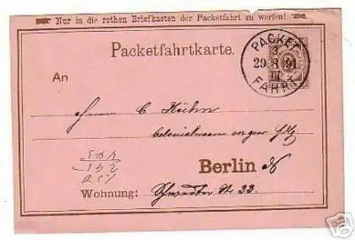 Rare Privatpostkarte Berliner Packetfahrt 1891