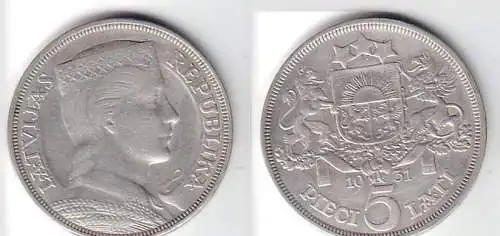 5 Lati Silber Münze Lettland 1931