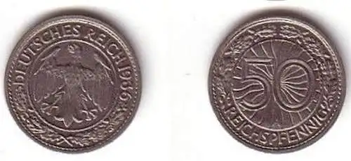 50 Pfennig Nickel Münze Weimarer Republik 1936 A