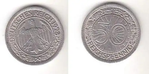 50 Reichspfennig Nickel Münze Deutsches Reich 1928 J, Jäger 324 (112495)